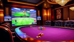 Betting on Judi Bola Piala Dunia 2034 in a luxurious casino environment.