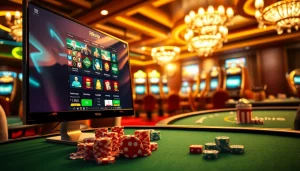 Rikvip online gambling scene with vibrant casino interface and poker elements.