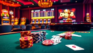 Players enjoying the excitement of casino gaming at DH88 with colorful chips and cards.