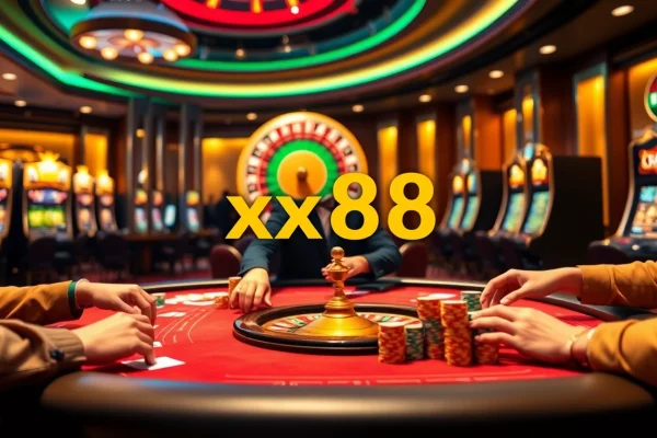 xx88 players enjoying an exciting game at a vibrant casino table with captivating elements.