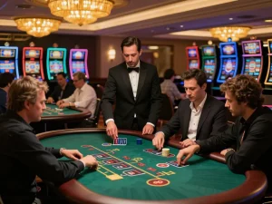 Players making strategic decisions at blackjack tables on taixiusunwin.art, showcasing casino gaming experience.
