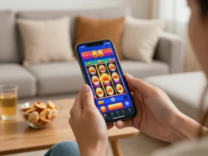 Engaging fingers spinning the reels on a slot 88 mobile game, showcasing vibrant graphics and exciting gameplay.
