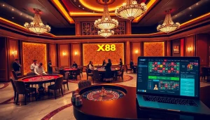 Players enjoying a thrilling game experience at nhà cái XX88 casino with vibrant tables and modern gaming.