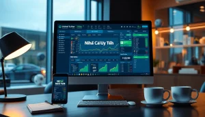 Online betting interface depicting Nhà Cái Uy Tín on a sleek desktop in a modern workspace.