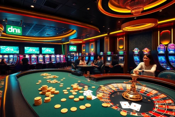 Engaged players enjoying dn 88 gaming with vibrant tables and luxury slot machines.