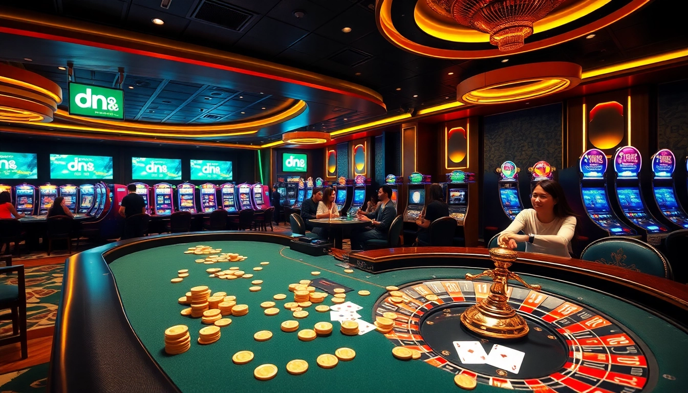 Engaged players enjoying dn 88 gaming with vibrant tables and luxury slot machines.