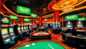 Engaging players enjoying BRO138: Promo akhir tahun Toto Slot Terbaru Murah Hanya 10.000 in a luxurious casino setting.