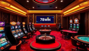 Experience thrilling gameplay at 78WIN with vibrant casino tables and engaging slot machines.