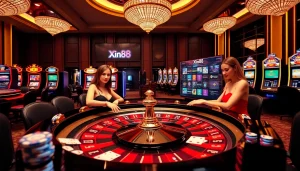 Players engaging in thrilling games at Xin88 online casino, showcasing excitement and luxury.