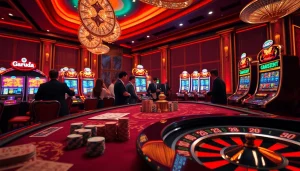 Play garuda slot at a luxurious casino table filled with excitement and vibrant colors.