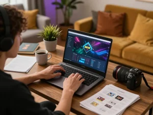 Engaging in online gaming at https://tairikvip.co showcasing an inviting home scene with strategy notes
