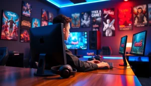 Masuk ke garasislot login dengan gamer beraksi di ruang permainan modern.