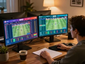 Engaging in online sports betting on https://rr888.shopping/ with live event displays and strategic notes.