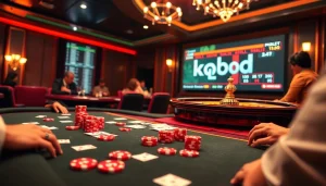 Engage with kqbd while playing a high-stakes poker game in an elegant casino setting.