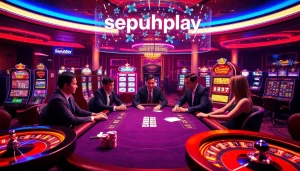 Experience the excitement of sepuhplay with professional gamblers at a luxurious poker table.