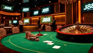 Experience high-stakes poker action at J88's luxurious casino tables.
