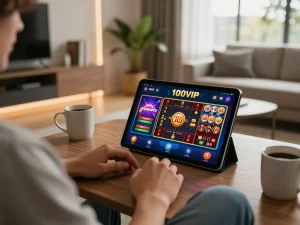 Person engaged with the 100vip casino app, enjoying an immersive online gaming experience