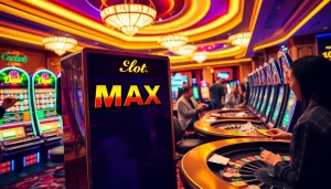 Players spinning the Slot Maxwin machine in a luxurious casino setting