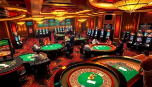 Experience the excitement of lc88 casino gaming with players at engaging tables and captivating slot machines.