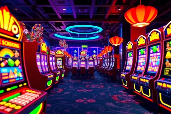 Join the excitement of lego138 daftar with vivid slot machines and casino elements in a luxurious setting.