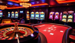 Players enjoying table games and slots at King88 casino, showcasing excitement and luxury.