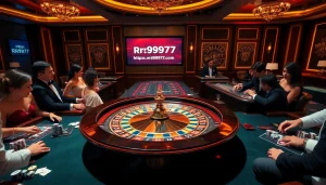 Players enjoying a vibrant casino scene at https://rr9977.com/ with roulette and poker games displayed.