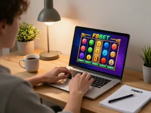 Experience online gaming at F8BET with engaging slot games in a cozy setup.