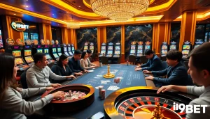 I9BET players enjoying an exciting game session at a vibrant casino table.