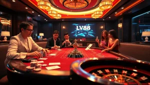 Experience the thrill of LV88.com with an exciting live dealer game in a luxurious casino setting.