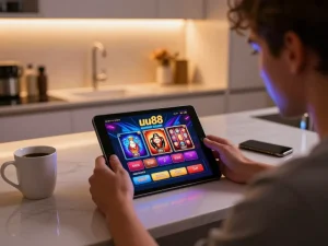 Engaged player enjoying uu88 online casino gaming on a tablet with vibrant interface
