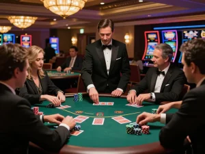 Engaged players strategizing bets at the Go 88 blackjack table in a vibrant casino