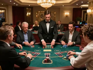 Say88 players engaging in a thrilling Baccarat game in a luxurious casino setting.