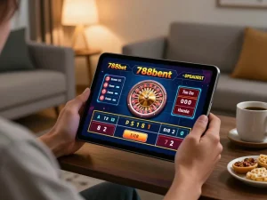 Engaging mobile gaming experience with 788bet on a tablet, set in a cozy living room atmosphere