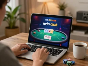 Engaging gameplay at iwin club online poker table showing cards and chips clearly visible.
