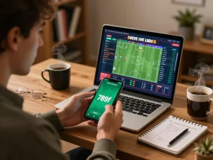 Engaged user placing bets on the 789f platform during an online sports event with strategy notes nearby.
