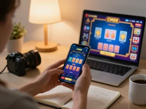 CM88 app displayed on smartphone during an online casino gaming session highlighting vibrant gameplay experience