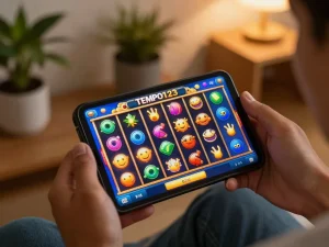 Gameplay yang menarik pada antarmuka seluler Slot Tempo123 dengan visual yang cerah dan suasana yang nyaman.