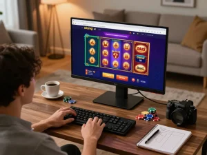 Enjoying online gaming on okking1 with a vibrant casino interface and cozy atmosphere.