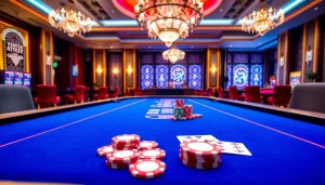 Enjoy vibrant gaming chips and cards showcased in luxurious top casinos.
