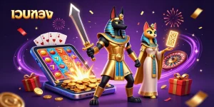 Engage in thrilling เว็บตรง casino action with spinning slots and golden coins in this vibrant scene.