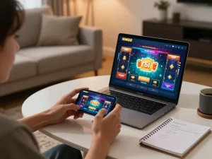 Engaging mobile gaming experience with mm88 đăng nhập on smartphone displaying casino games and strategic notes.