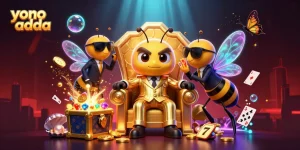 Nikmati permainan slot dengan yono adda, menampilkan ilustrasi 3D mendetail dari bos bumblebee dan elemen kasino.
