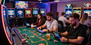 Exciting gaming scene at new online casinos showcasing players enjoying live dealers and vibrant slots