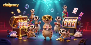 Engage in thrilling gameplay with chagency's unique meerkat casino illustration showcasing slots and vibrant elements.