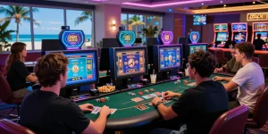 Players enjoying the excitement at https://alsbury.co.uk/ credit card casinos, showcasing modern gaming stations and a lively atmosphere.